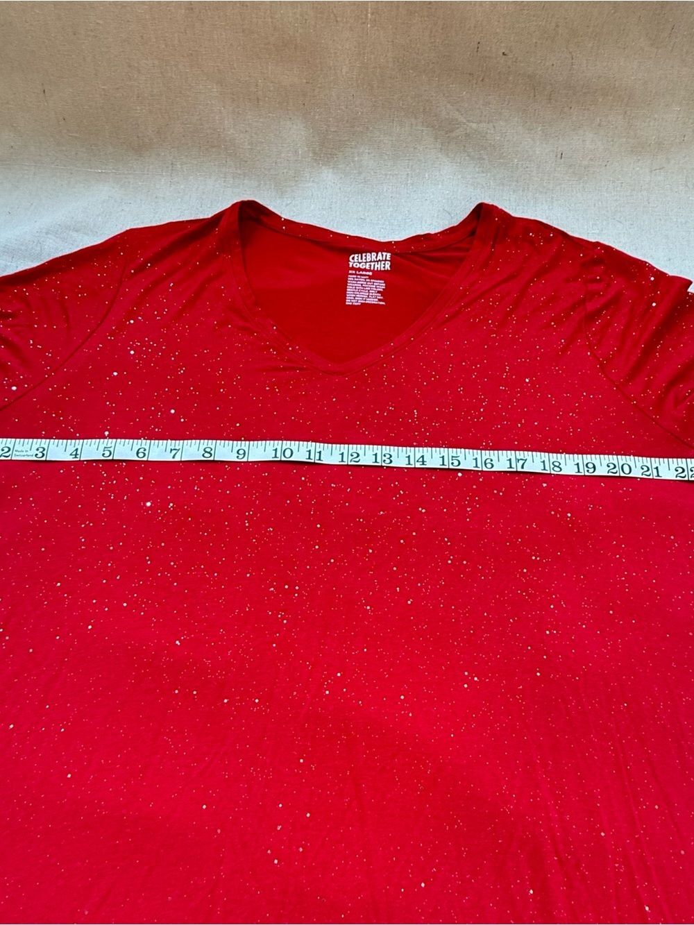 Celebrate Together Red Silver Sparkle V Neck Short Sleeve Tee Top Plus Size XXL - Picture 6 of 10